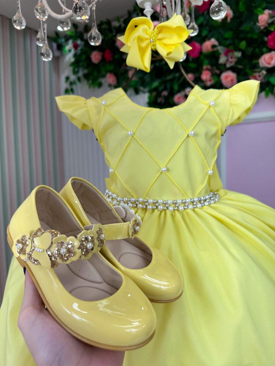 Vestido Infantil Francine Ysa Kids Amarelo Matelassê Pérolas