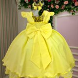 Vestido Infantil Francine Ysa Kids Amarelo Matelassê Pérolas