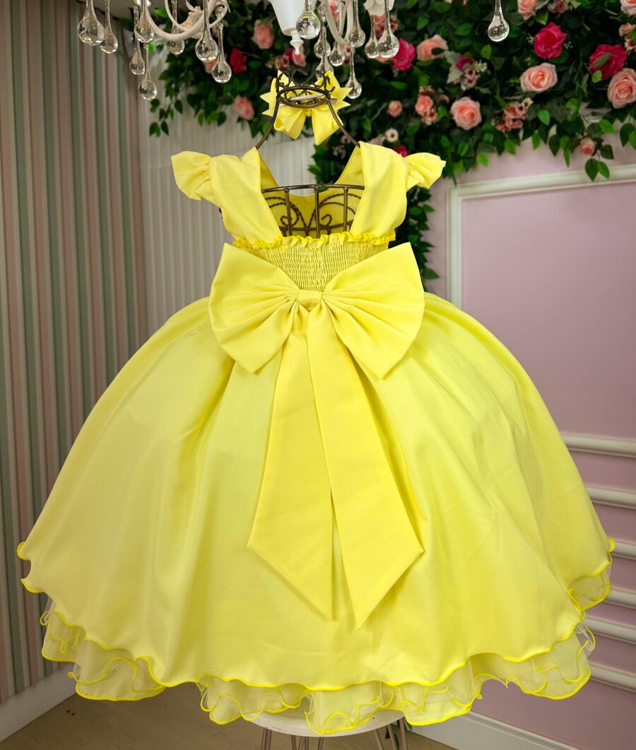Vestido Infantil Francine Ysa Kids Amarelo Matelassê Pérolas