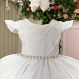 Vestido Infantil Francine Ysa Kids Branco Matelassê Pérolas
