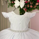 Vestido Infantil Francine Ysa Kids Branco Matelassê Pérolas