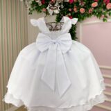 Vestido Infantil Francine Ysa Kids Branco Matelassê Pérolas