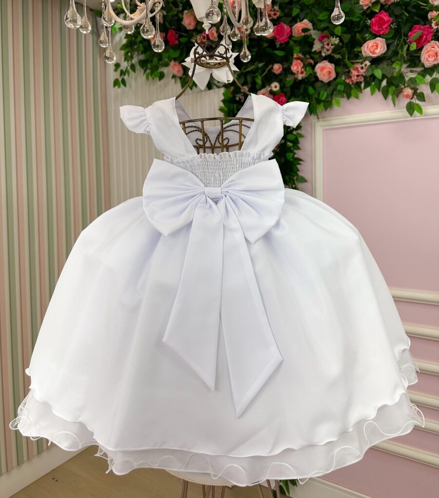 Vestido Infantil Francine Ysa Kids Branco Matelassê Pérolas
