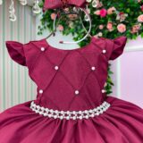Vestido Infantil Francine Ysa Kids Marsala Matelassê Pérolas