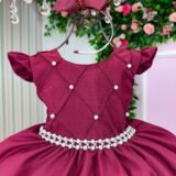 Vestido Infantil Francine Ysa Kids Marsala Matelassê Pérolas
