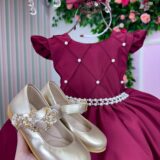 Vestido Infantil Francine Ysa Kids Marsala Matelassê Pérolas