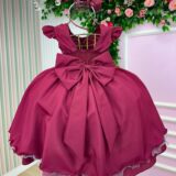 Vestido Infantil Francine Ysa Kids Marsala Matelassê Pérolas