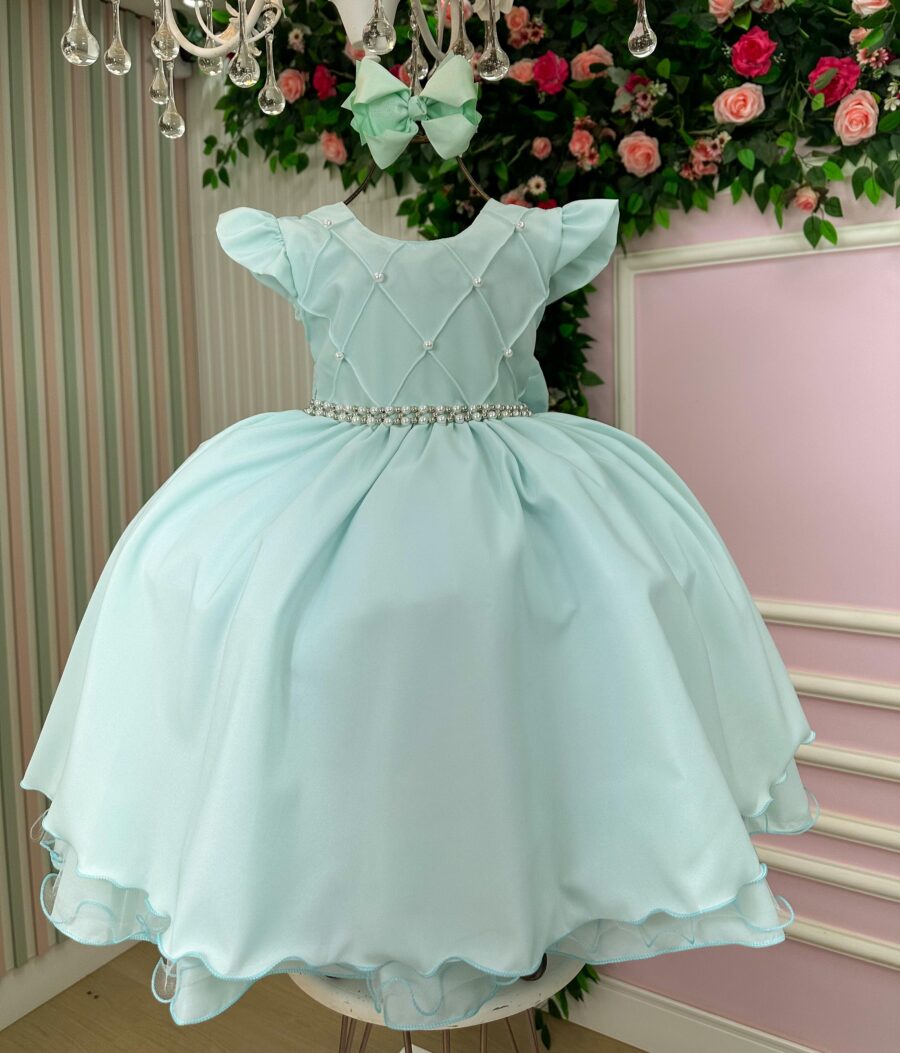 Vestido Infantil Francine Ysa Kids Verde Claro Matelassê