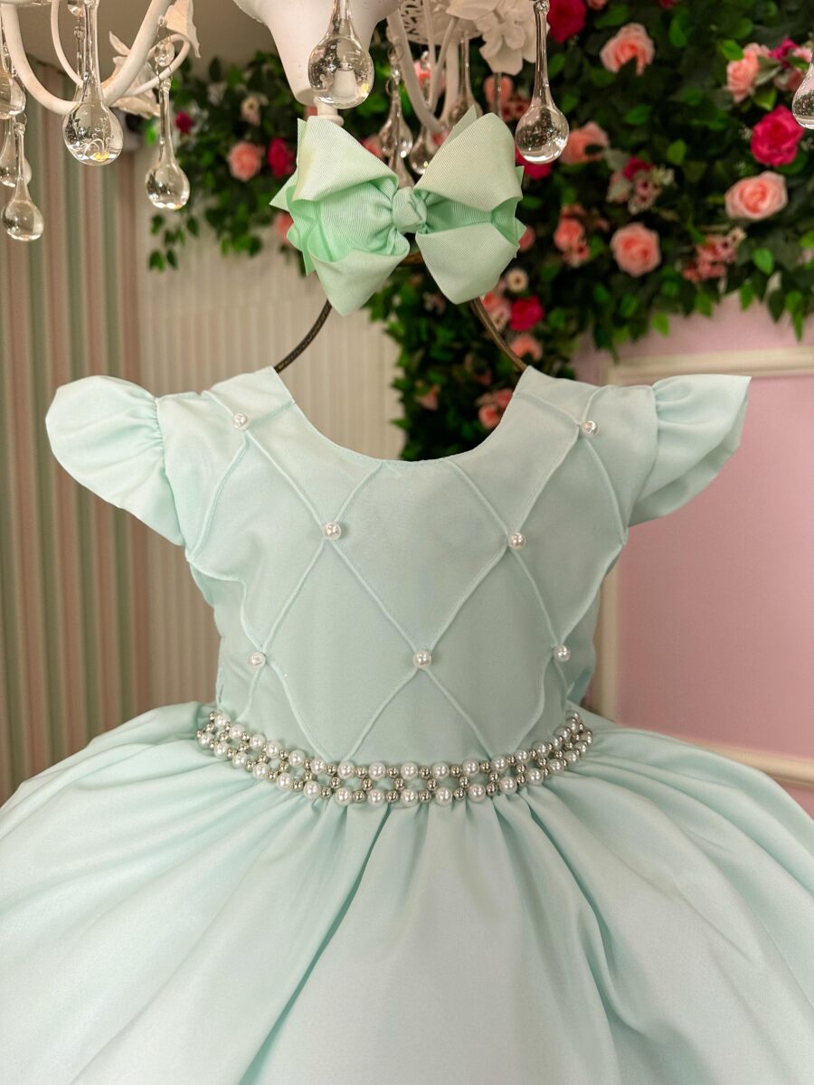 Vestido Infantil Francine Ysa Kids Verde Claro Matelassê
