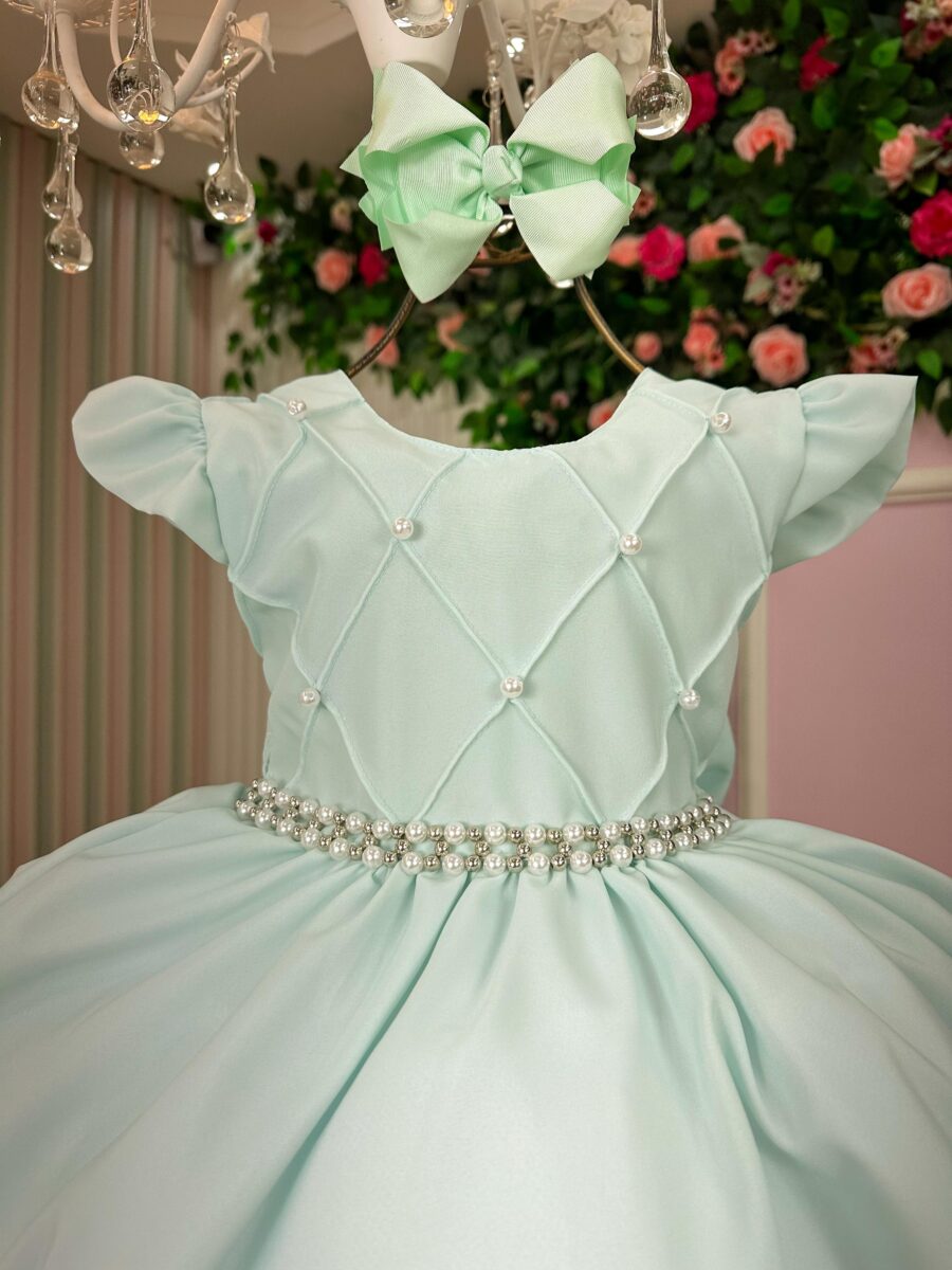 Vestido Infantil Francine Ysa Kids Verde Claro Matelassê