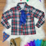 Camisa Junina Infantil Xadrez Verde e Vermelho Lenço Gravata