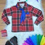 Camisa Junina Infantil Xadrez Vermelho e Preto Lenço Gravata