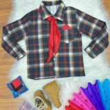 Camisa Junina Infantil Xadrez Preto e Laranja Lenço Gravata
