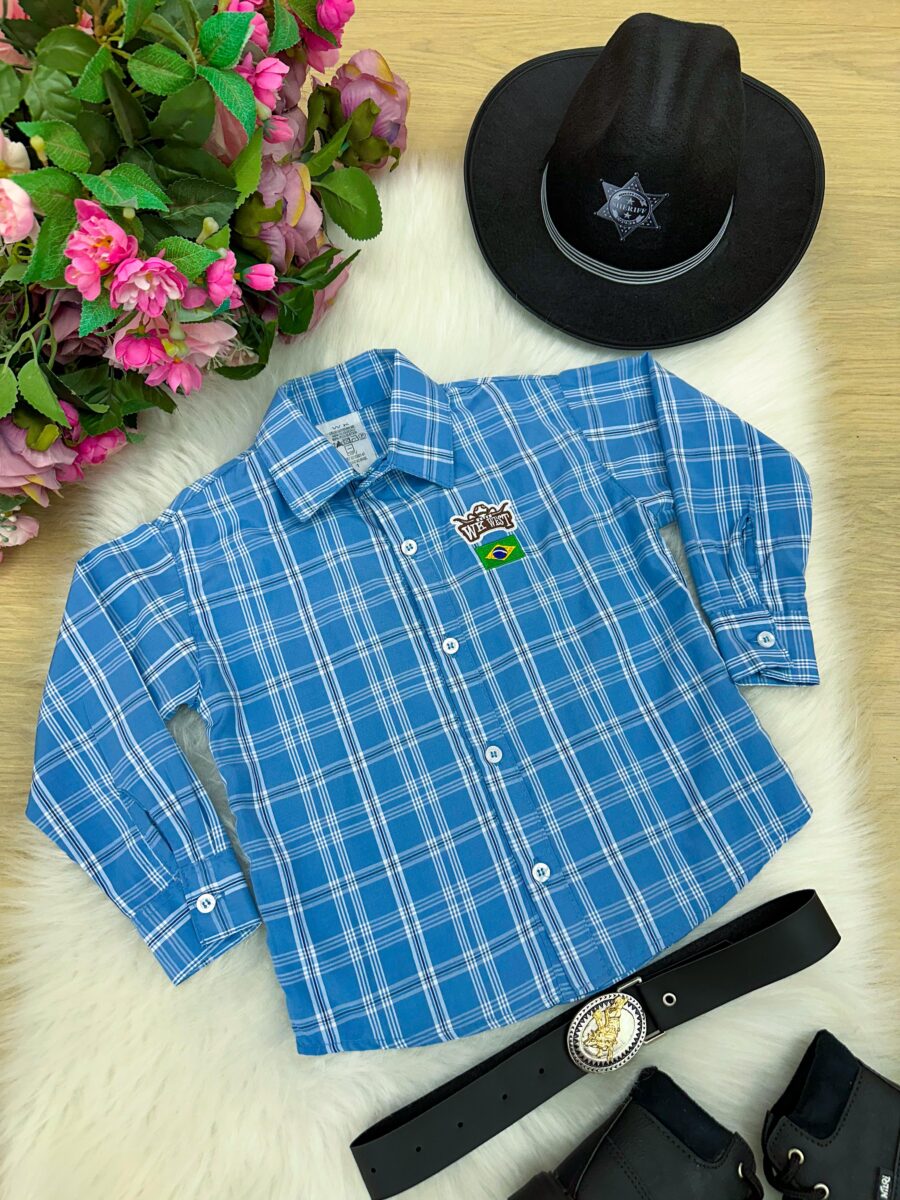 Camisa Junina Infantil Rodeio Miss Cherry Alan com Cinto