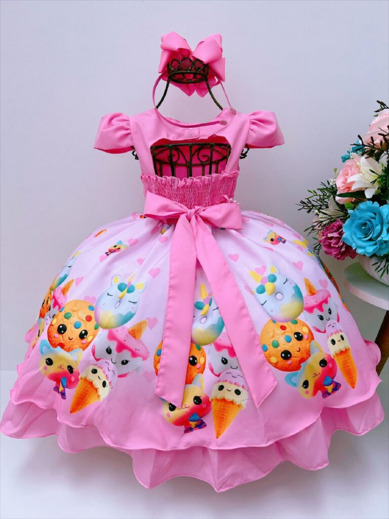 Vestido Infantil Ice Cream Rosa Chiclete