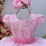 Vestido Infantil Rosa Bebê Busto com Renda Festa Formatura