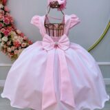 Vestido Infantil Rosa Bebê Busto com Renda Festa Formatura