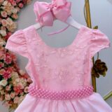 Vestido Infantil Rosa Bebê Busto com Renda Festa Formatura