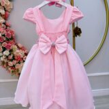 Vestido Infantil Rosa Bebê Busto com Renda Festa Formatura