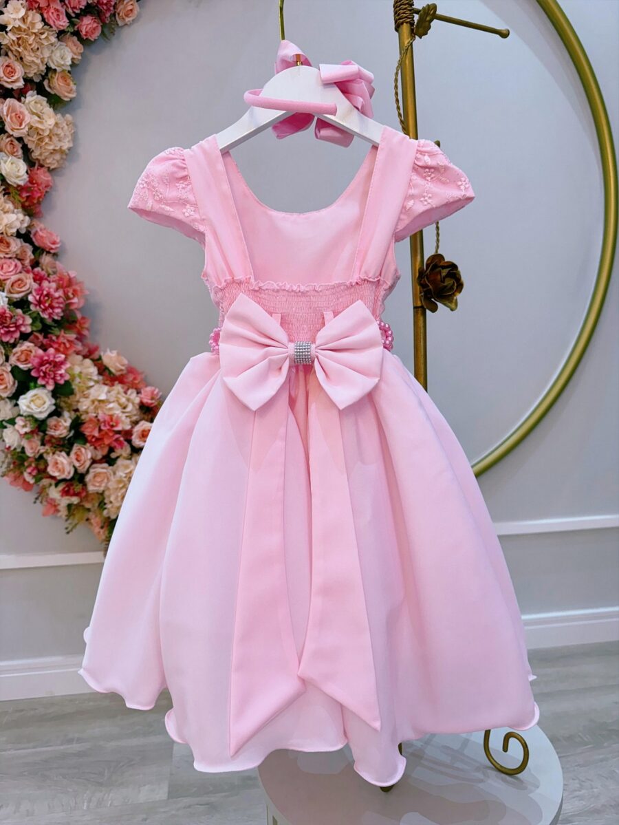 Vestido Infantil Rosa Bebê Busto com Renda Festa Formatura
