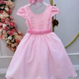 Vestido Infantil Rosa Bebê Busto com Renda Festa Formatura