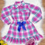 Conjunto Junino Infantil Camisa Rosa e Saia Xadrez