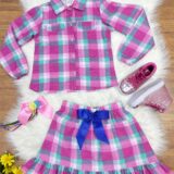 Conjunto Junino Infantil Camisa Rosa e Saia Xadrez
