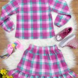 Conjunto Junino Infantil Camisa Rosa e Saia Xadrez