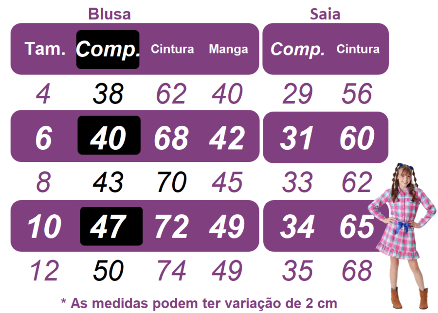 Conjunto Junino Infantil Camisa Rosa e Saia Xadrez