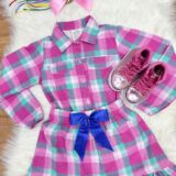 Conjunto Junino Infantil Camisa Rosa e Saia Xadrez