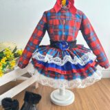Conjunto Junino Infantil Camisa Vermelha e Saia Xadrez