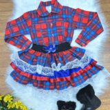 Conjunto Junino Infantil Camisa Vermelha e Saia Xadrez