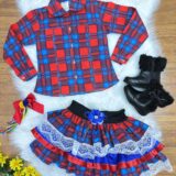 Conjunto Junino Infantil Camisa Vermelha e Saia Xadrez