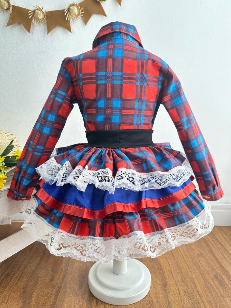 Conjunto Junino Infantil Camisa Vermelha e Saia Xadrez