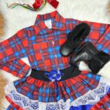 Conjunto Junino Infantil Camisa Vermelha e Saia Xadrez