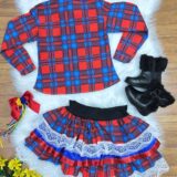 Conjunto Junino Infantil Camisa Vermelha e Saia Xadrez