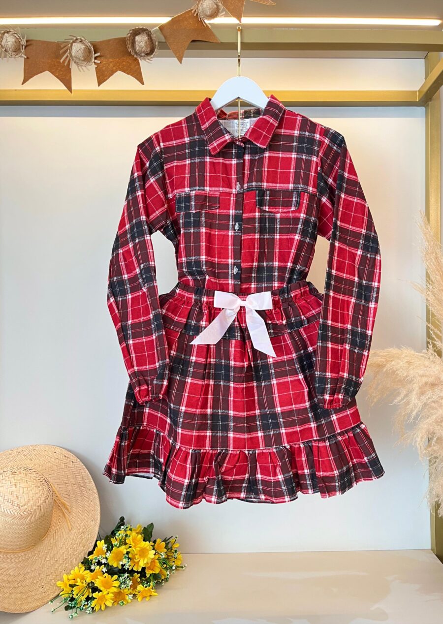 Conjunto Junino Adulto Flanela Camisa e Saia Xadrez