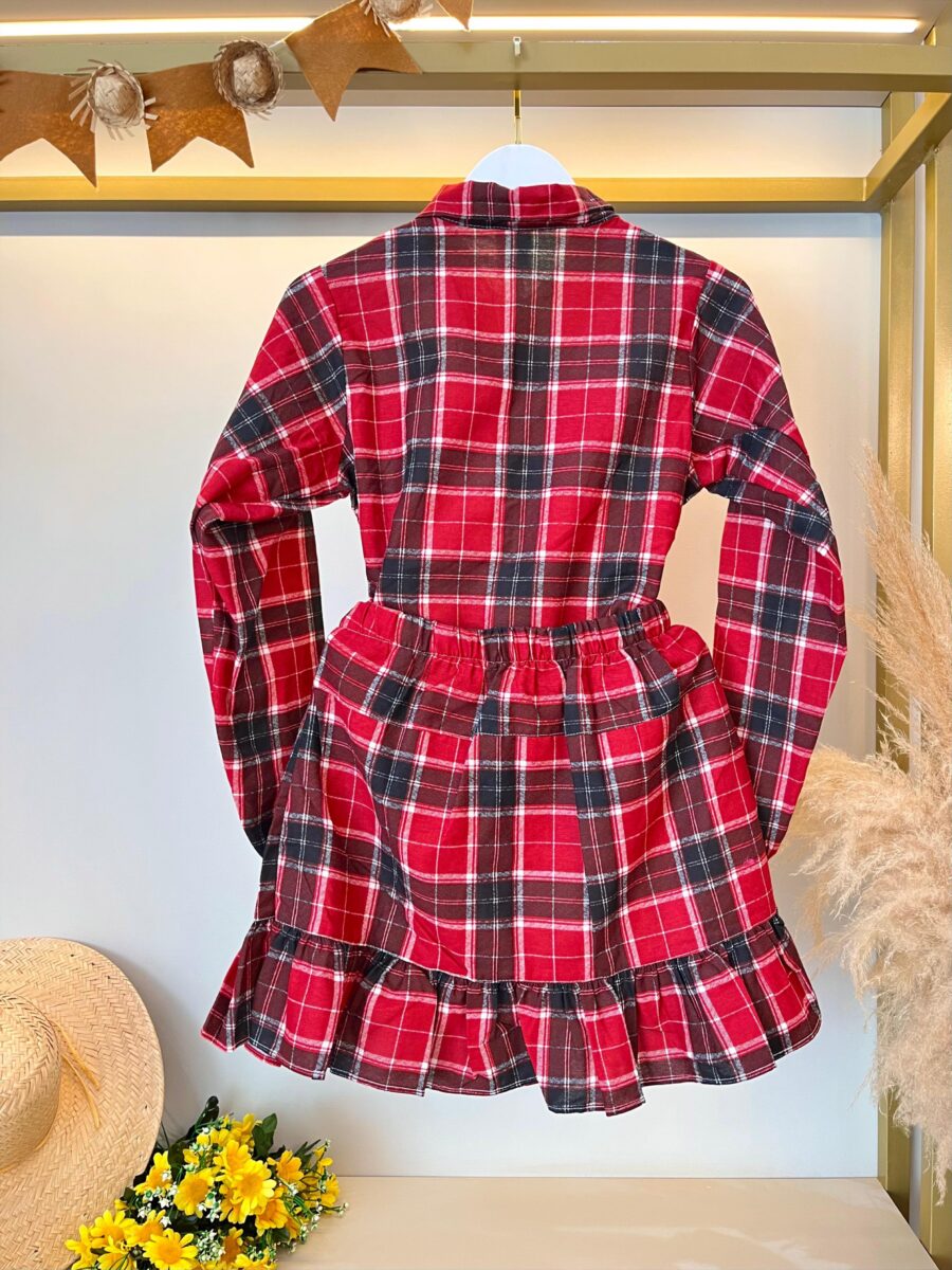 Conjunto Junino Adulto Flanela Camisa e Saia Xadrez