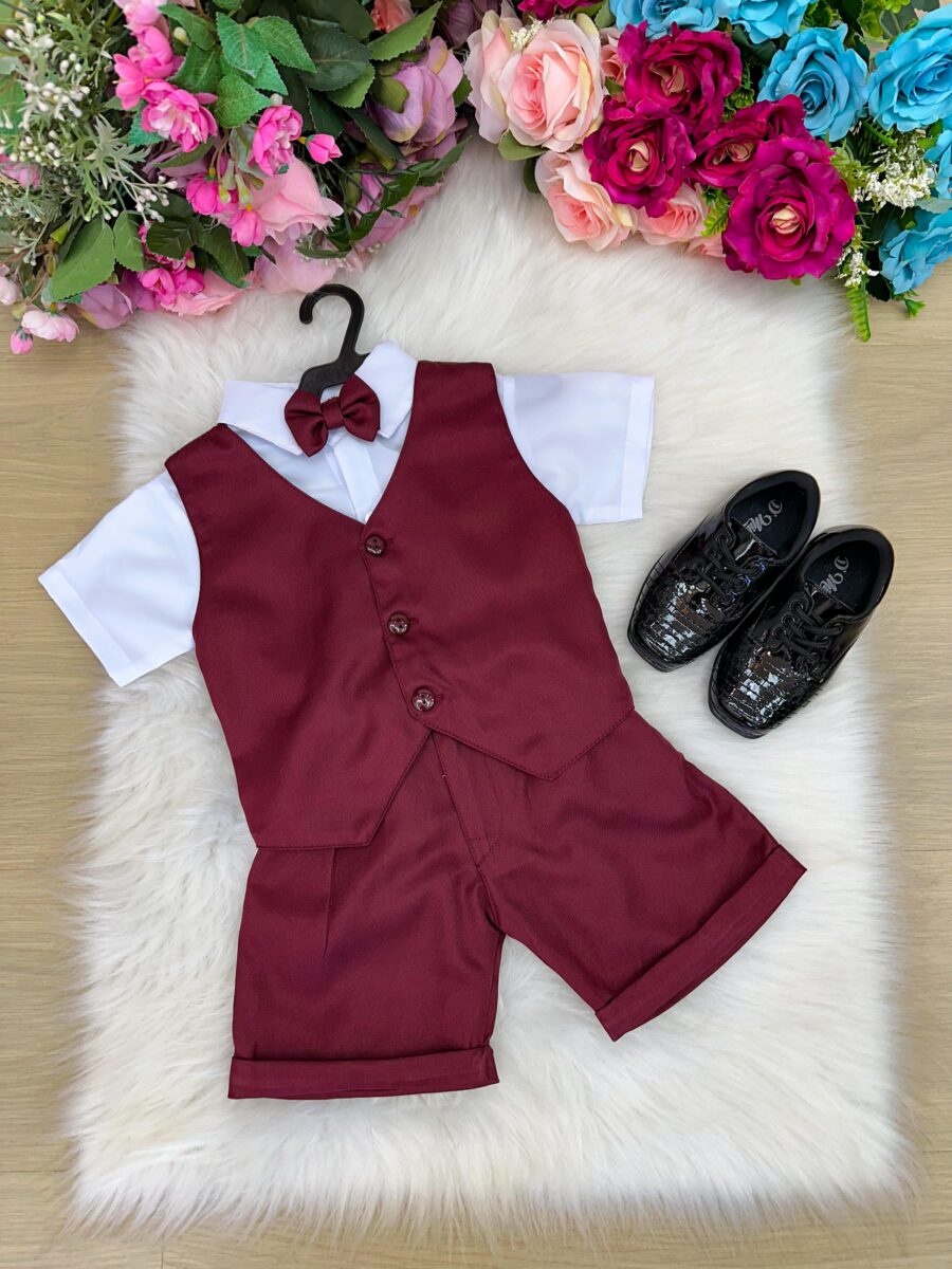 Conjunto Social Infantil Miss Cherry Leandro Colete Marsala
