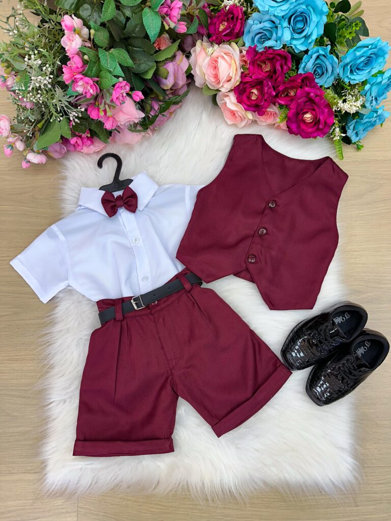 Conjunto Social Infantil Miss Cherry Leandro Colete Marsala