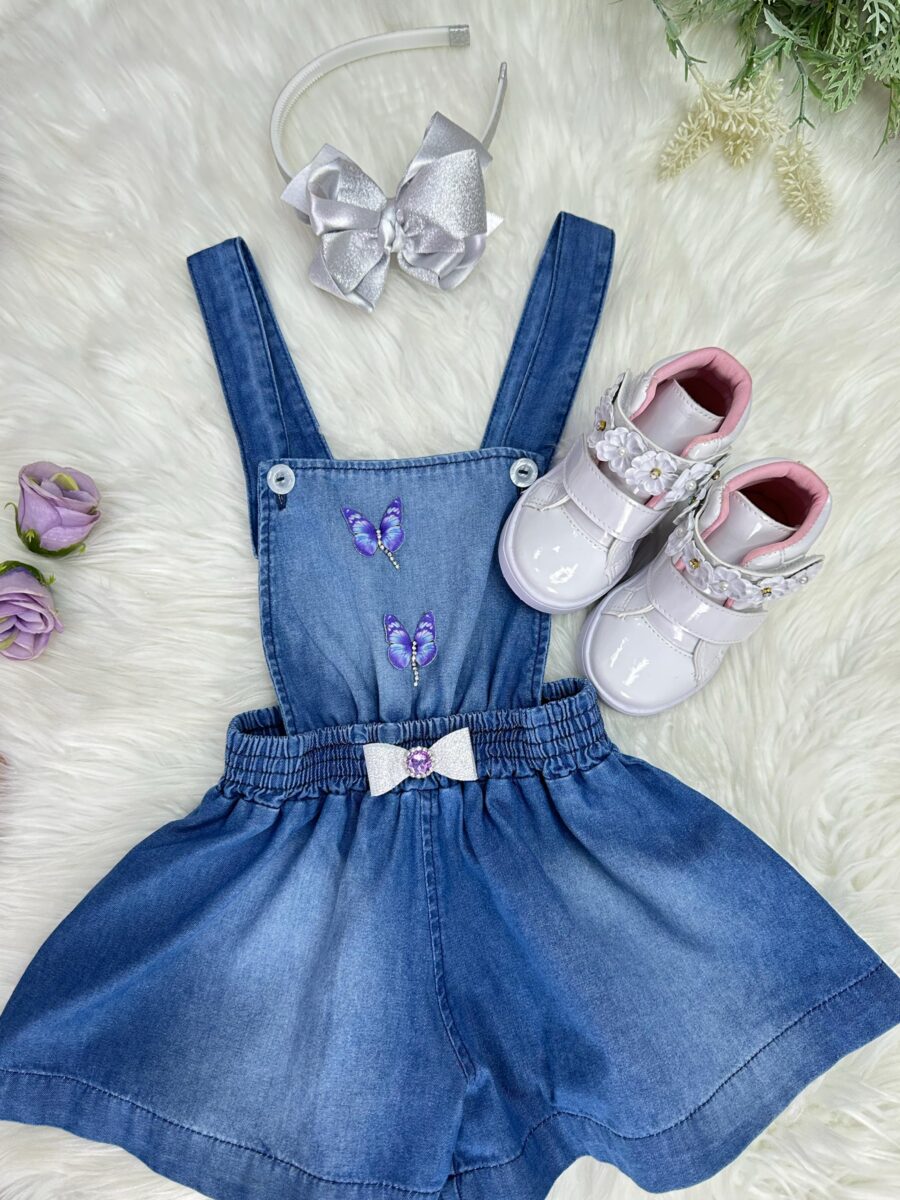 Macaquinho Infantil Jeans Azul Casual e Festa 2 ao 12