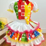 Conjunto Junino Infantil Cropped Branco e Mini Saia Colorida