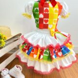 Conjunto Junino Infantil Cropped Branco e Mini Saia Colorida