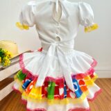Conjunto Junino Infantil Cropped Branco e Mini Saia Colorida