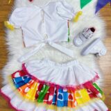 Conjunto Junino Infantil Cropped Branco e Mini Saia Colorida