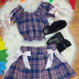 Conjunto Infantil Junino Ciganinha Azul Escuro Xadrez