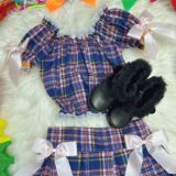 Conjunto Infantil Junino Ciganinha Azul Escuro Xadrez
