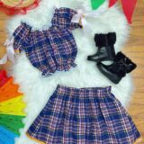 Conjunto Infantil Junino Ciganinha Azul Escuro Xadrez