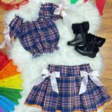 Conjunto Infantil Junino Ciganinha Azul Escuro Xadrez