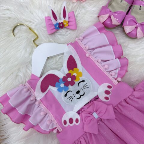 Romper Bebê Coelhinho da Páscoa Saia com Glitter Luxo